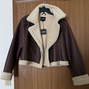 Carbon Women's Tan and Cream Teddy Jacket